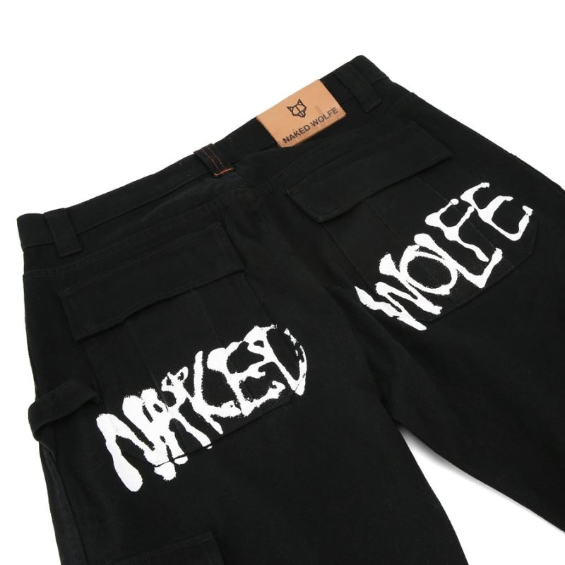 Παντελονι ανδρικα Naked Wolfe Baggy Pocket Cargo Logo μαυρα | GREECE PODTK3986